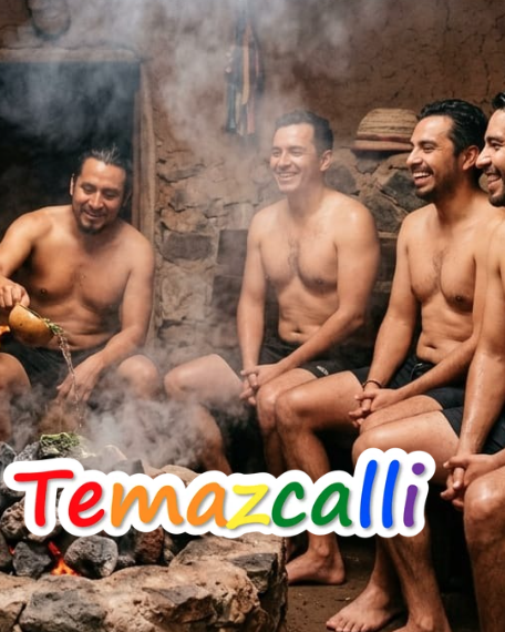 Temazcal gay en Xochimilco Grupo de hombres en un temazcal, disfrutando de un momento de relajación y compañía.